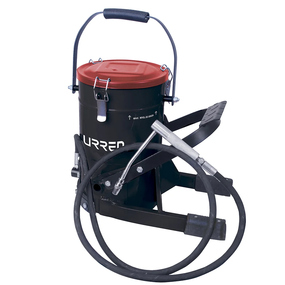 Inyector de grasa con cubeta de alta presión con pedal de 10 kg, 8,700 psi urrea