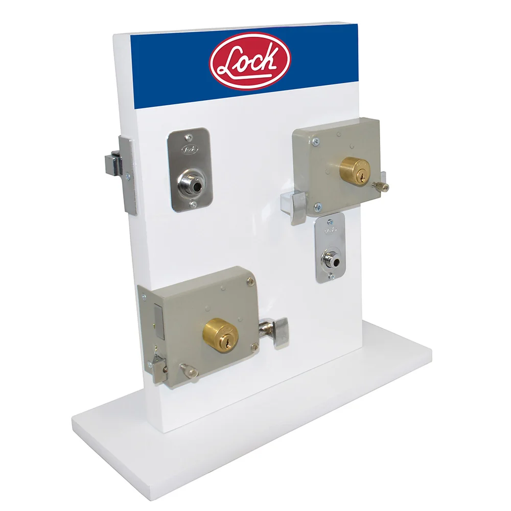 Exhibidor con cerraduras de sobreponer y de barra, 4 piezas lock