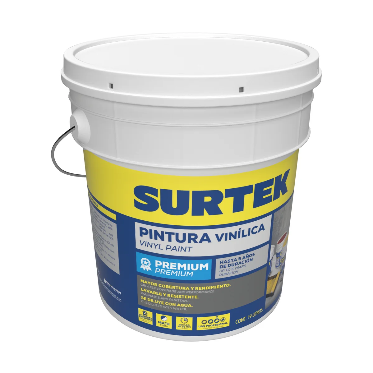 Cubeta de pintura vinílica premium 19 lt color verde surtek