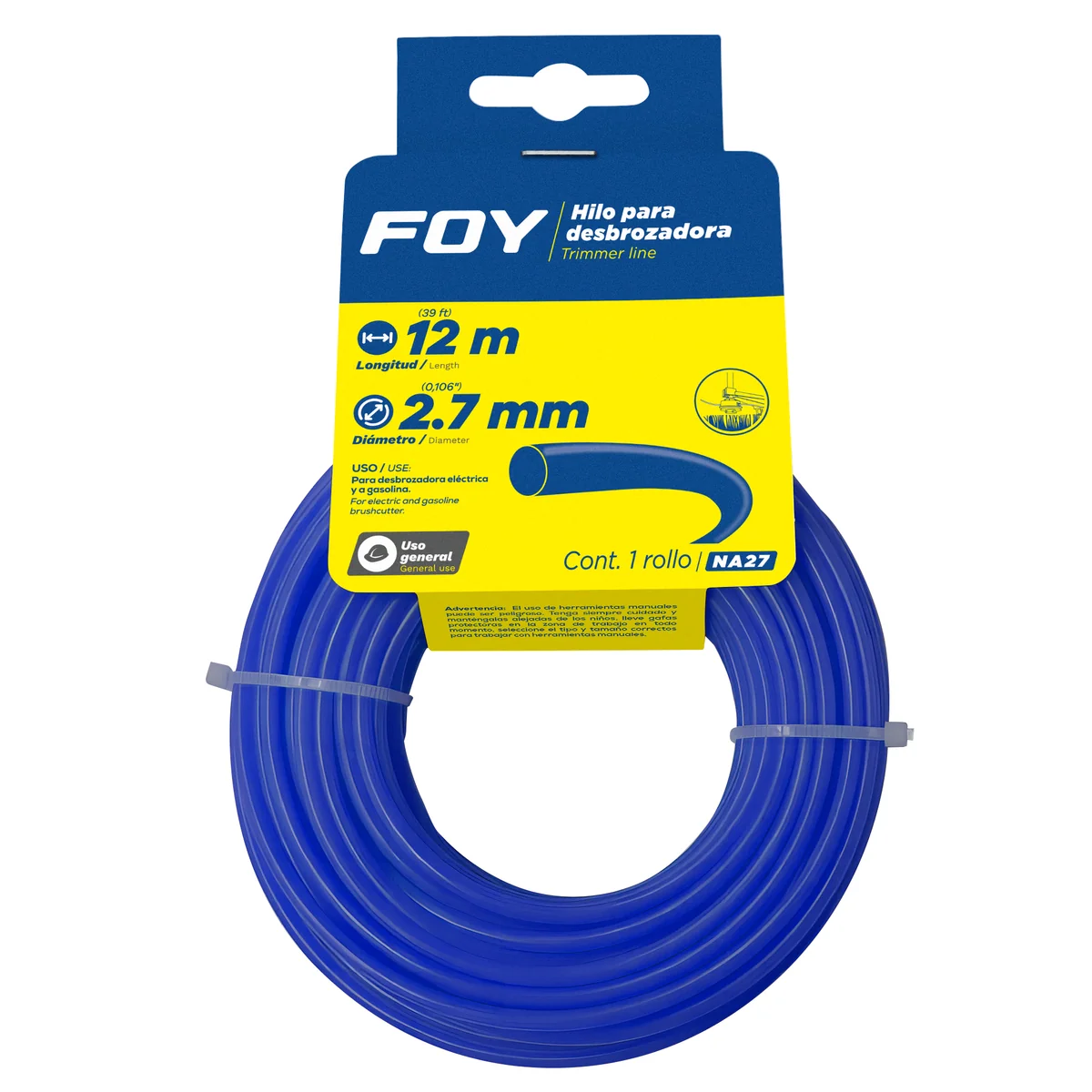 Nailon redondo para desbrozadora en tarjeta, 2.7 mm x 12 m foy