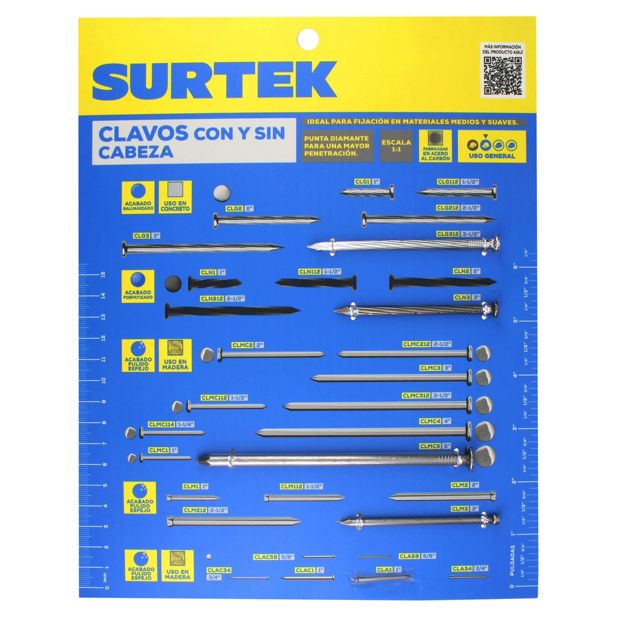 Muestrario de clavos para madera o concreto surtek
