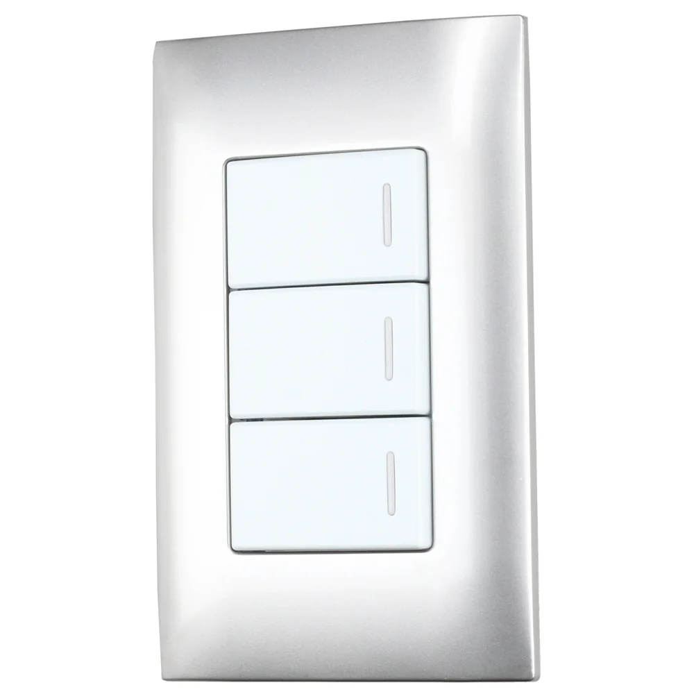 Placa 3 interruptor 1/3, línea americana, color plata surtek
