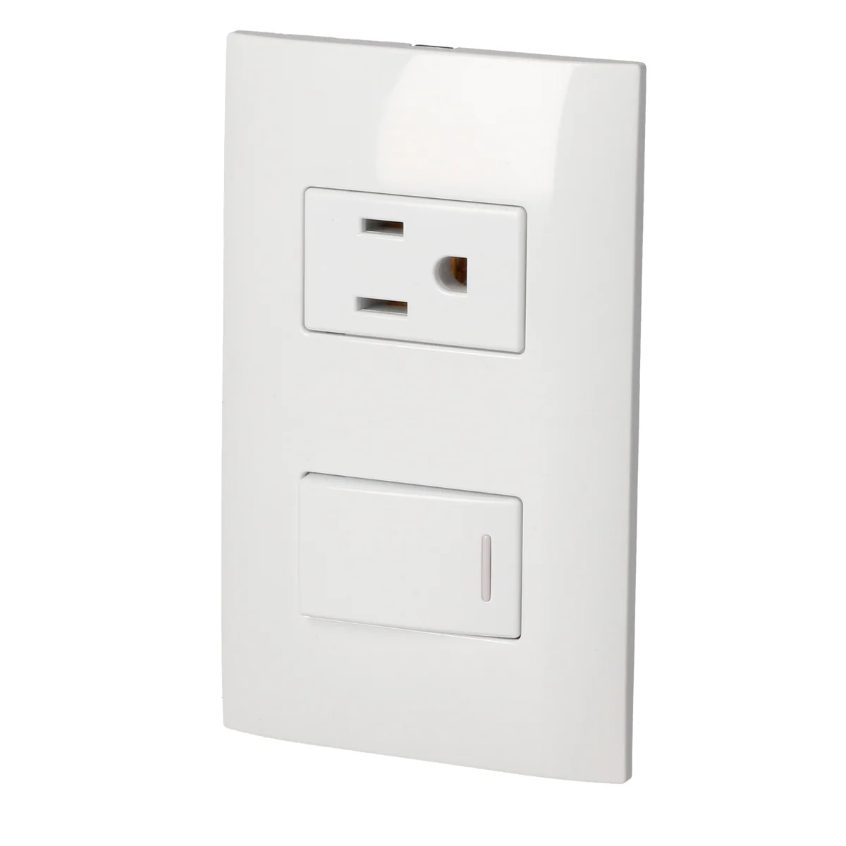Placa 1 switch 1 contacto 1/3, línea americana, color blanco surtek