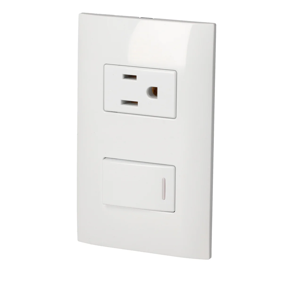 Placa 1 switch 1 contacto 1/3, línea americana, color plata surtek