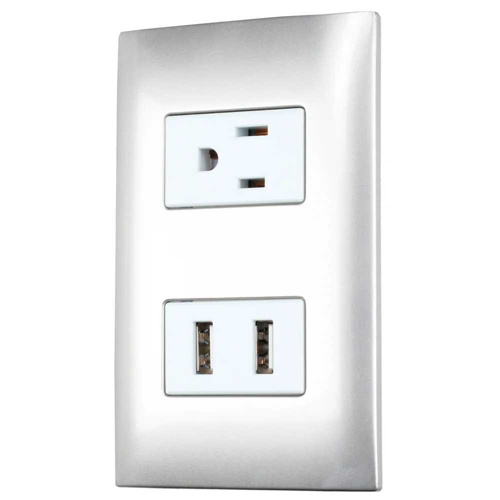 Placa 1 contacto 1 usb doble 1/3, línea americana, color plata surtek
