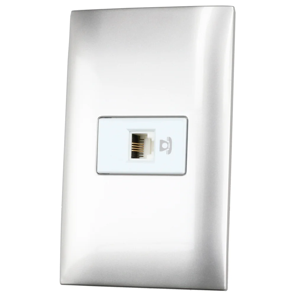 Placa 1 toma para teléfono 1/3, línea americana, color plata surtek