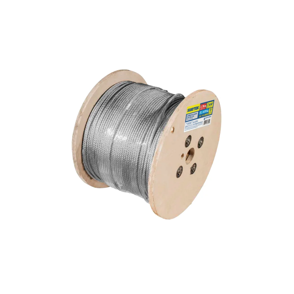 Cable de acero alma de fibra con grillete 5/8" x 450 m construcción de 6 x 19 surtek