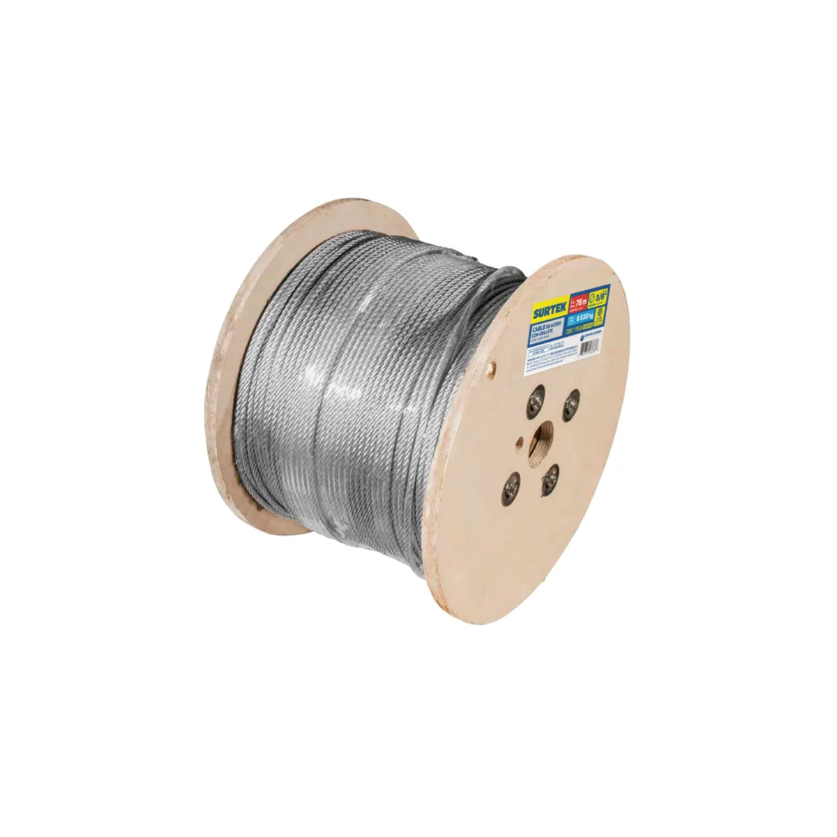 Cable de acero alma de fibra con grillete 3/4" x 450 m construcción de 6 x 26 surtek