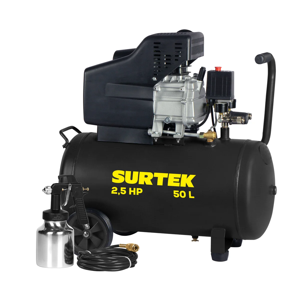 Compresor de aire eléctrico lubricado con pistola y manguera 50 lt 3 hp, 120 v surtek