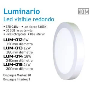 Lampara led 18 w redonda sobreponer visible