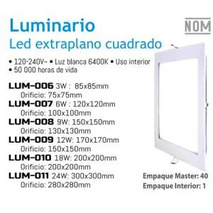 Lampara led 12 w extraplana cuadrada
