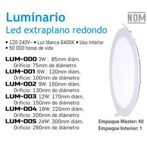 Lampara led 6 w extraplano redondo